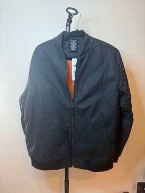 True Classic Bomber Jacket with Orange Lining - Black -